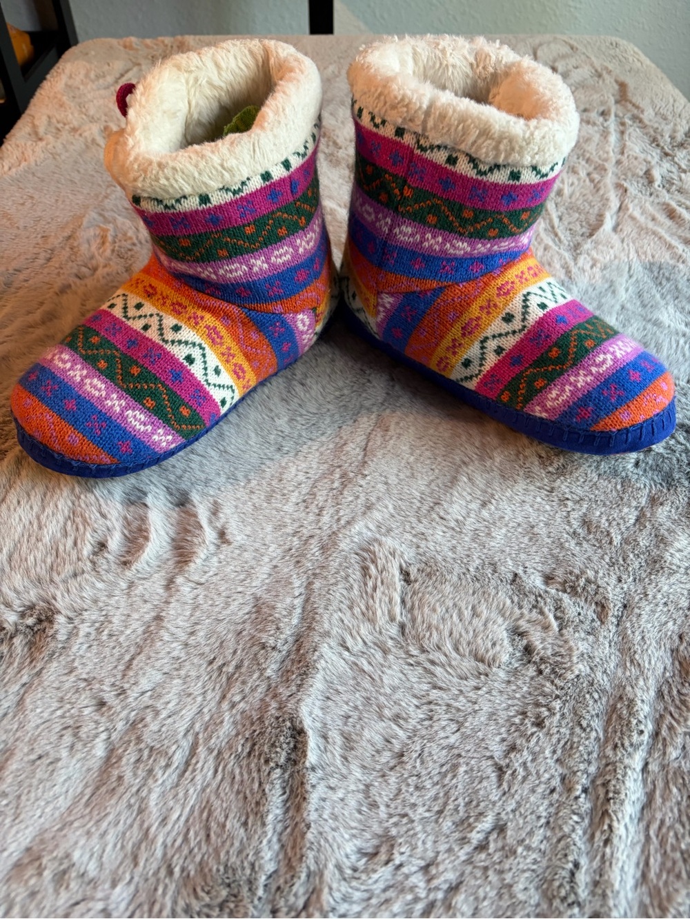 Cozy Multicolor Kids Bootie Slippers with Faux Fur Lining